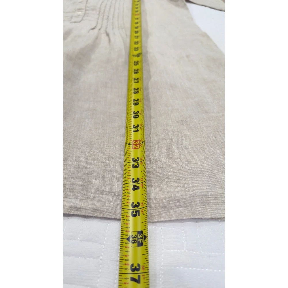 J. McLaughlin Linen Tunic Dress Beige Pintuck Roll Tab Sleeve XL - Picture 7 of 9